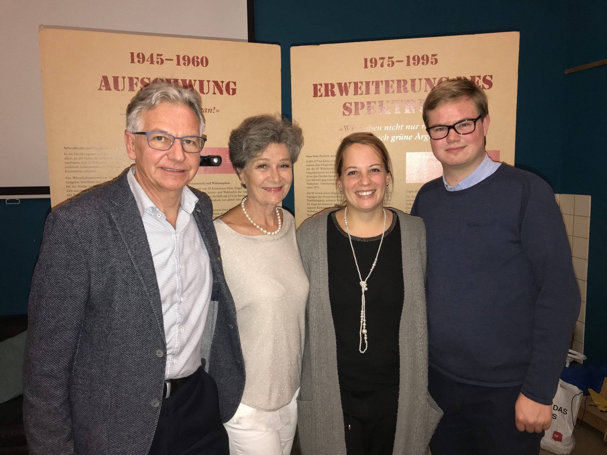 Die Spitzenkandidatinnen und -kandidaten: Hanspeter Göldi (bisher), Esther Meier (bisher), Sandra Hagmann und Rafael Mörgeli (v.l.n.r.)